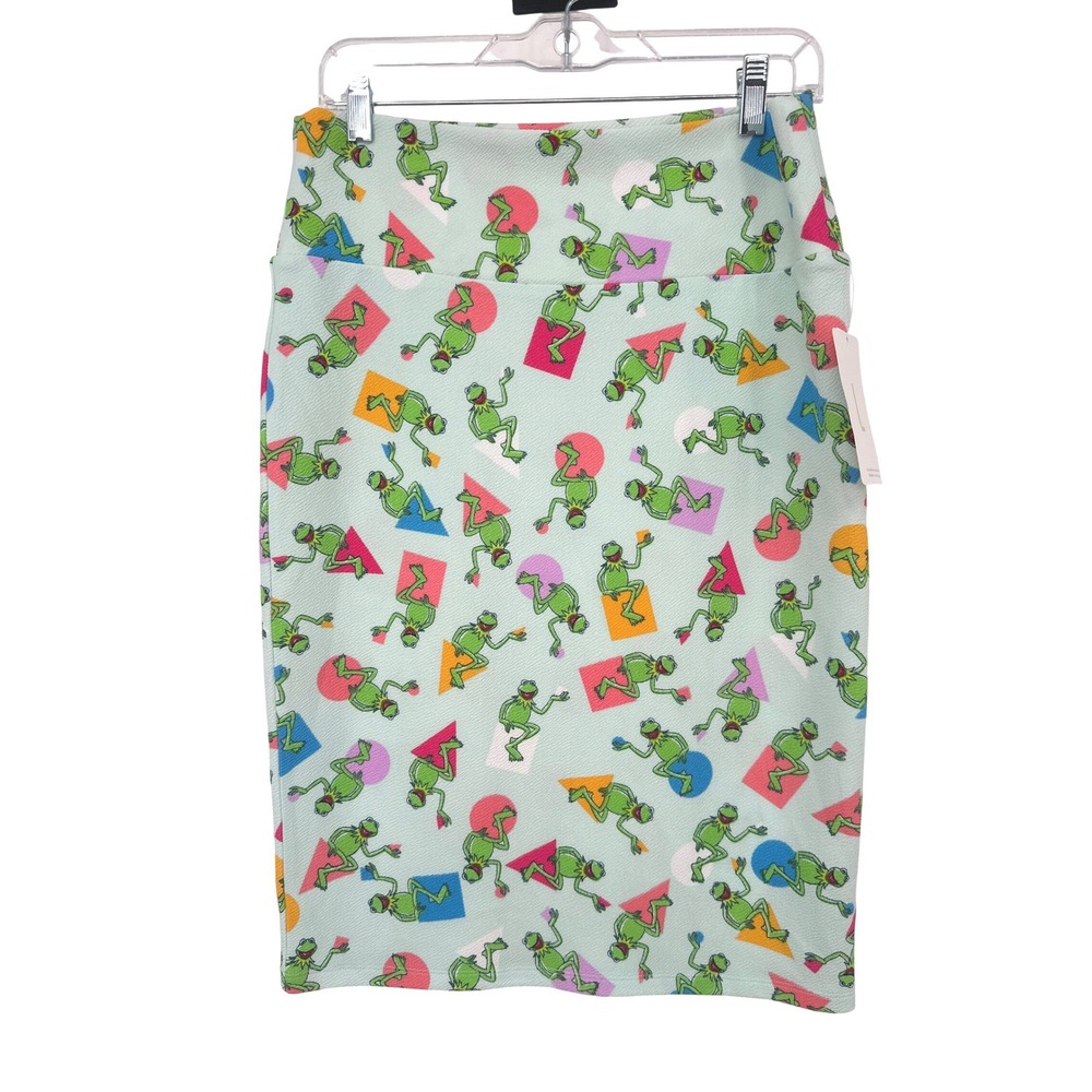 LuLaRoe Cassie Skirt Large Green Kermit The Frog Disney Pencil Stretch Teacher
